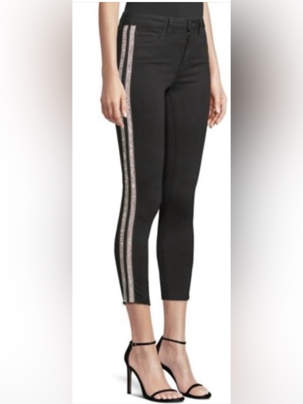 L’AGENCE Margot Rhinestone Stripe Skinny Jeans Black Size 26 Style 2294OBDTR